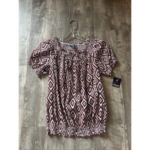 NWT Chaps Women's Multi-Color Navaho Print Short Sleeve Peasant Top Size MEDIUM